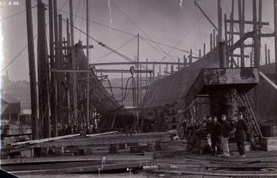 The Ice-Breaking Train Ferry Steamer SS Baikal in Frame During Construction by Sir W.G. Armstrong Mitchell and Co. Ltd., at Low Walker Shipyard, Newcastle upon Tyne by English Photographer